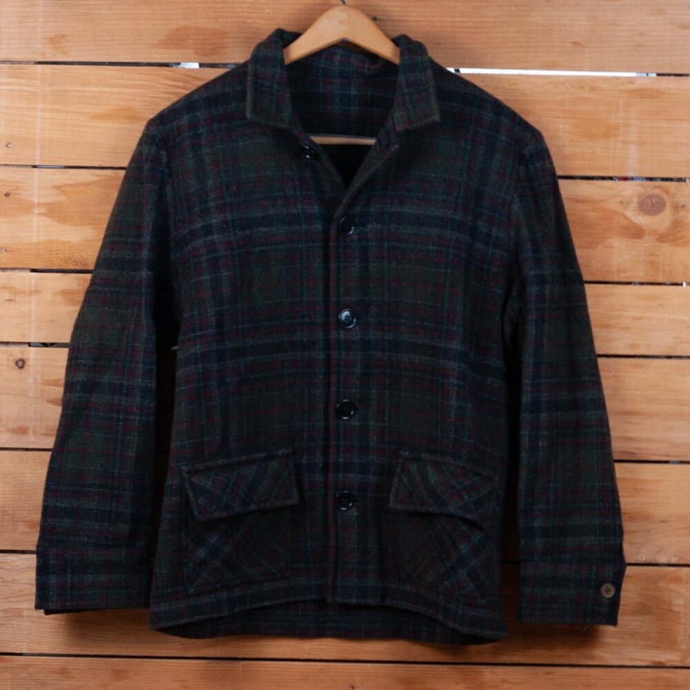 Vintage Green & Gray Plaid Wool Jacket - Women's Large